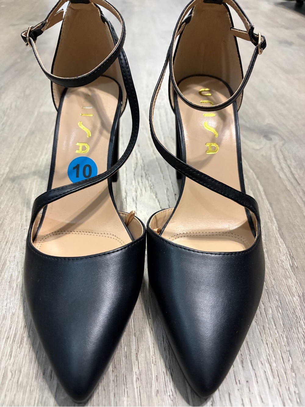 Unisa Black Pointed Toe Cross-Strap Ankle Strap Heels